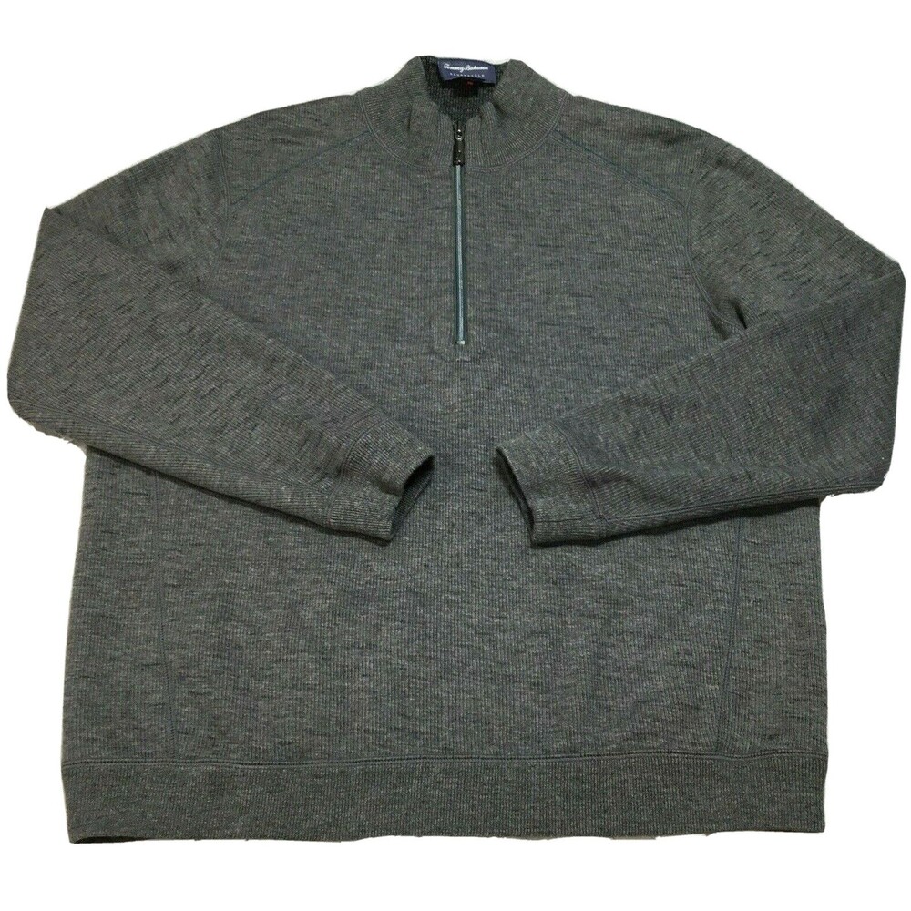 Tommy Bahama 1/4 Zip Shirt Men Sz Large Gray Sweatshirt Reversible Sweater Men's